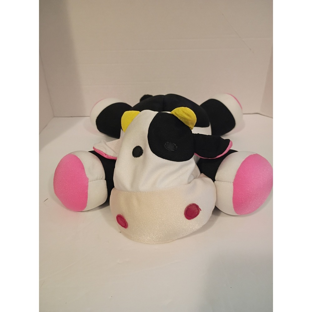 Moshi Micro Bead Plush Cow Spotted Black White Pink Hooves Stuffed Animal‎ Toy